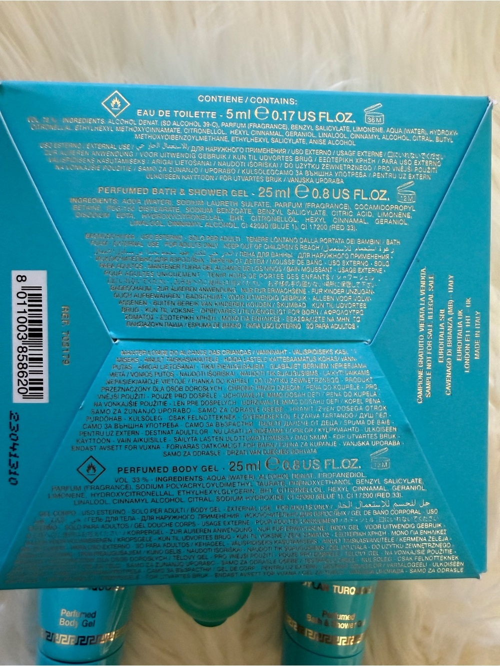Versace Dylan Turquoise Travel Bath & Body Trio in Bright Blue with Gold Accents - Picture 2 of 2